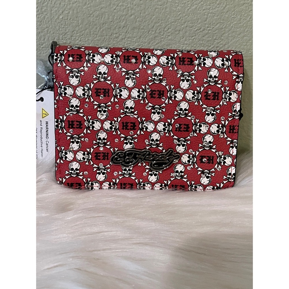 Ed Hardy Skull Print Mini Crossbody Bag Black Red White New